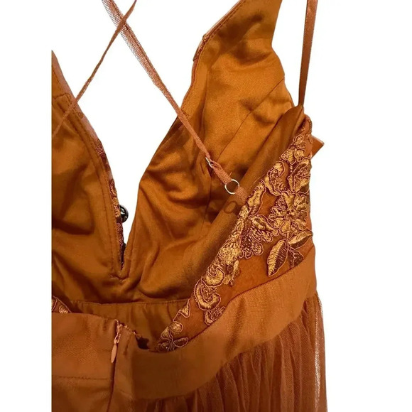 The Vintage Shop Orange Embroidered Lace Maxi Dress Size Large - Picture 7 of 11
